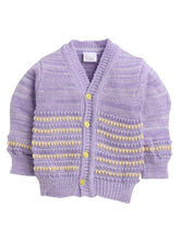 Little Angels Little Angels Sweater Set Baby Wool Full Sleeves V-Neck Striped in a Pearl Pattern Neon Pink 3-Piece Set Sweater Sets Snuggle Time Striped Winter Wear